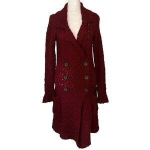 Free People dark red knit button-front long cardigan size S